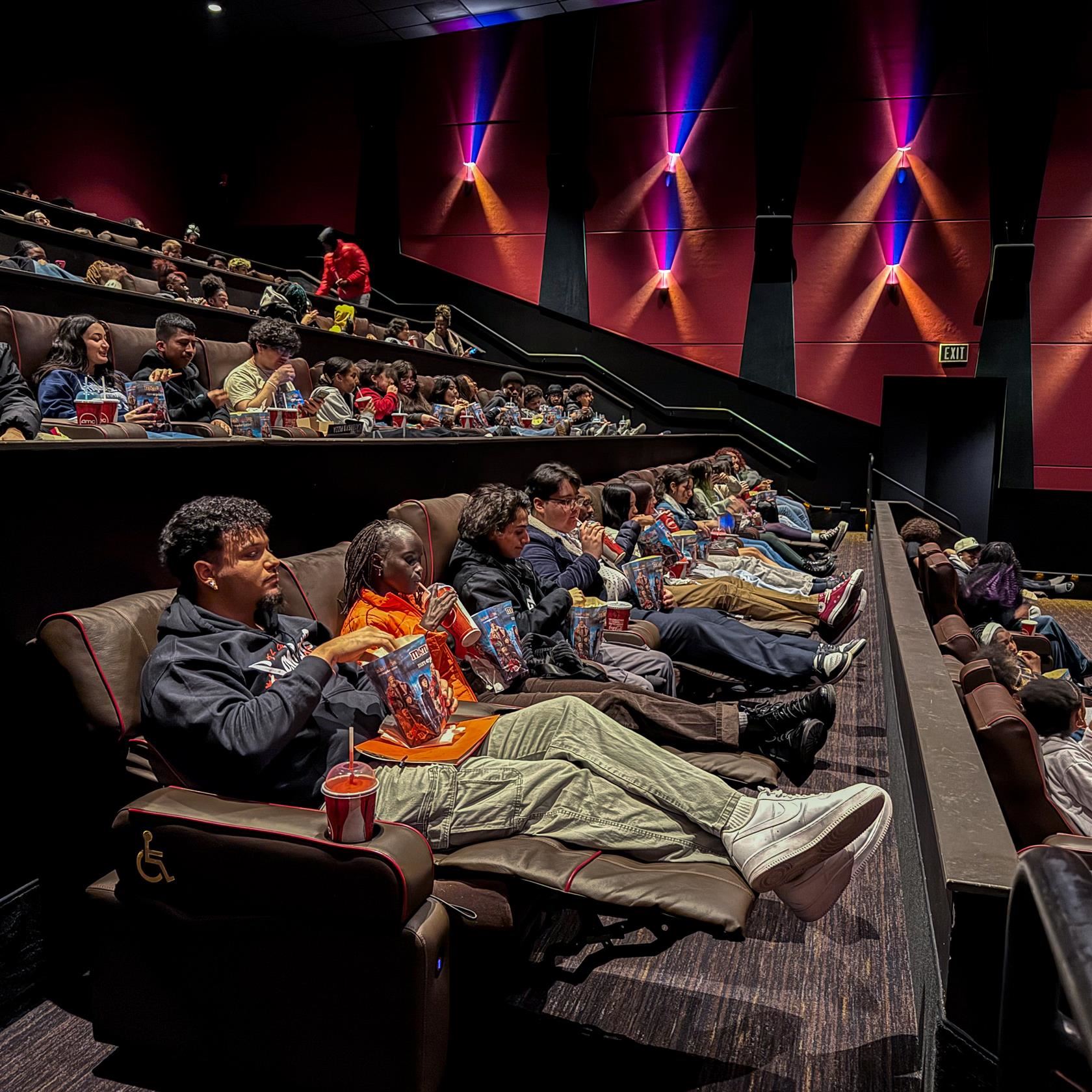 Students and staff film the theater at Northlake Mall.